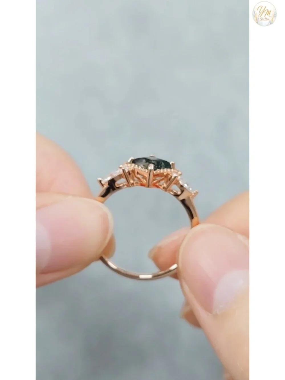 Green Moss Agate Engagement Ring 925 Sterling Silver Women's Solitaire Ring